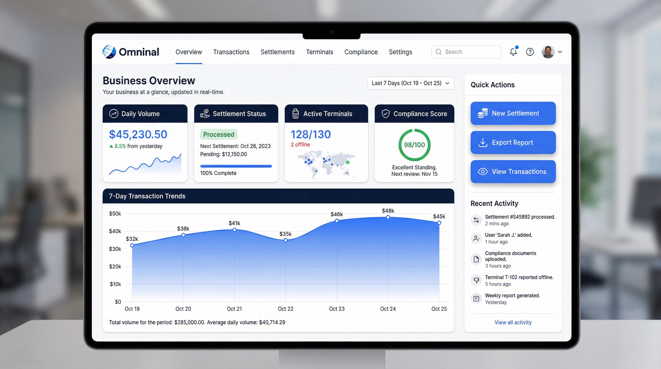 Merchant Console interface